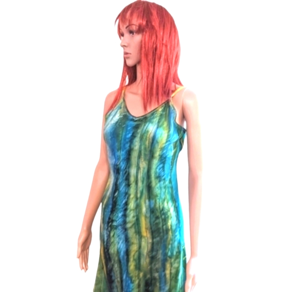 Handpainted Charmeuse satin Dress. Original. One of a kind Art Boho - Picture 5 of 15